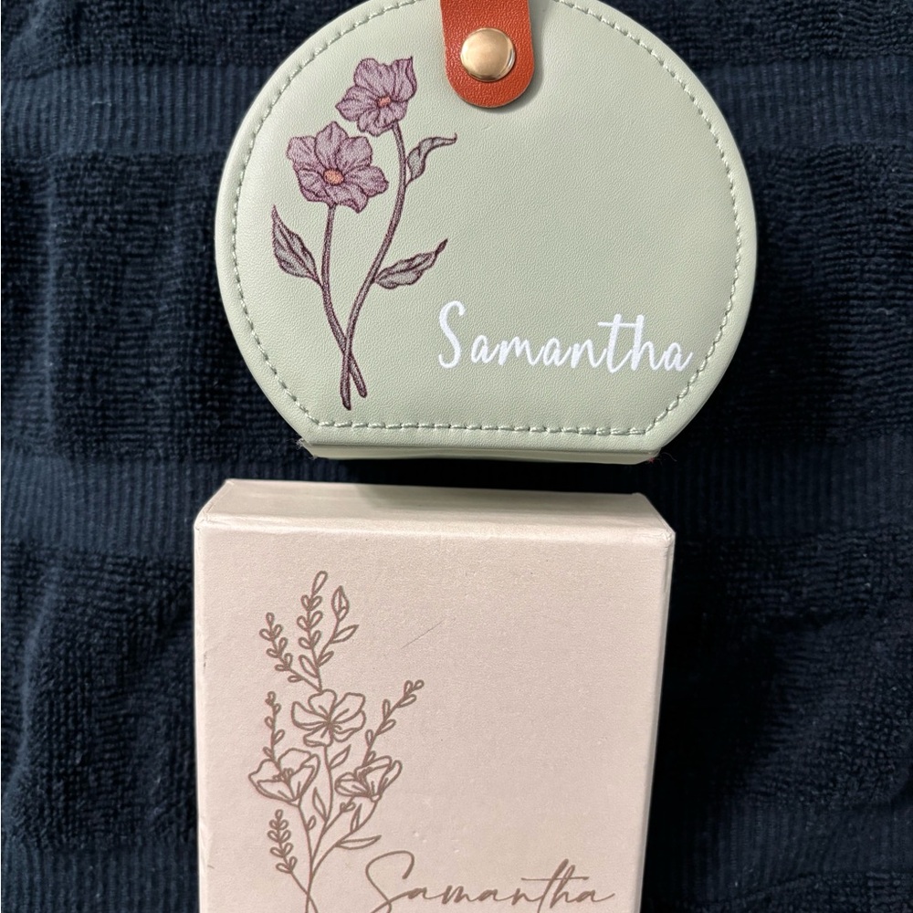 Personalized “Samantha” beautiful gold double mirror compact and jewelry box